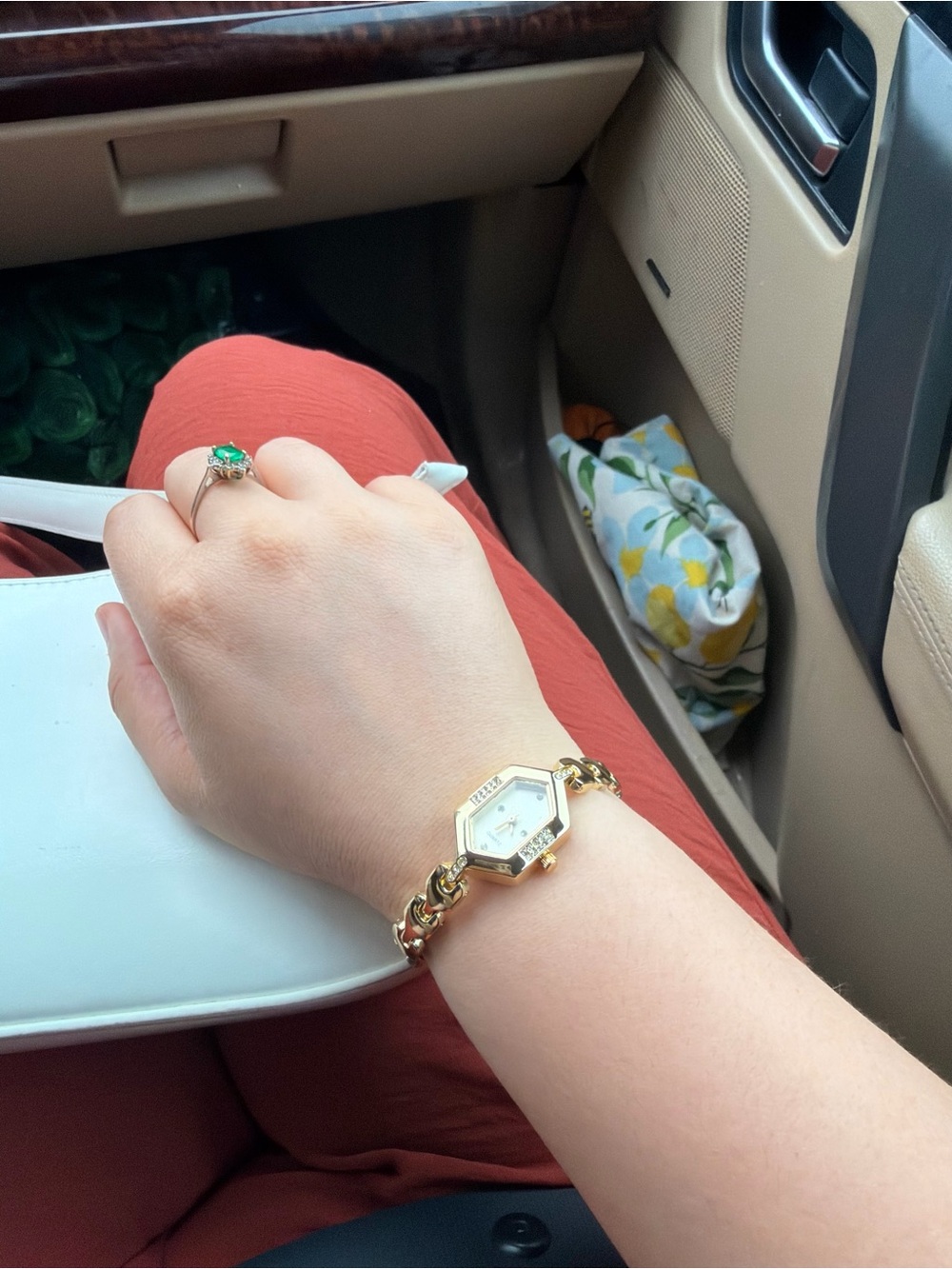 Tahari Gold Hexagon Bracelet Watch with White Dial